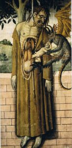 Der Teufel holt die Seele des erhängten Judas.